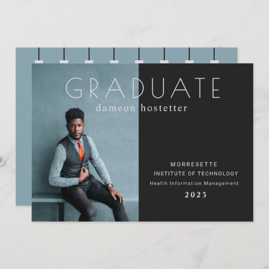 高級フラット写真卒業アナウ男らしンシ 案内状 (正面/裏面)