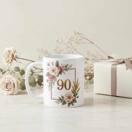 高級フラワー 90歳の誕生日記念 コーヒーマグカップ