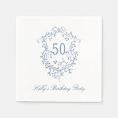 高級フランスのブルービクトリアン50th誕生日パーティー スタンダードカクテルナプキン (正面)