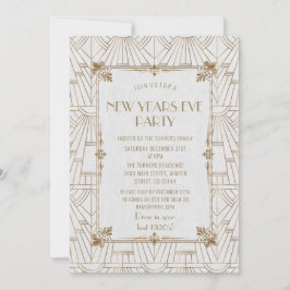 高級フルーアデリス金ゴールドアールデコ新年パーティー 招待状