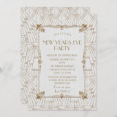 高級フルーアデリス金ゴールドアールデコ新年パーティー 招待状 (正面/裏面)