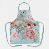 高級フローラとフラミンゴの明るい青かわいらし空 エプロン (正面)