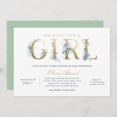 高級フローラガールベビーシャワーバイメール 招待状 (正面/裏面)