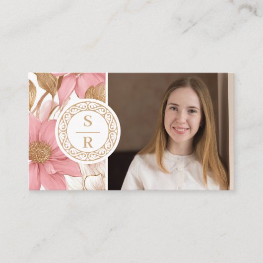 高級フローラボタニカルモノグラムクレストロゴブランド 名刺 (正面)