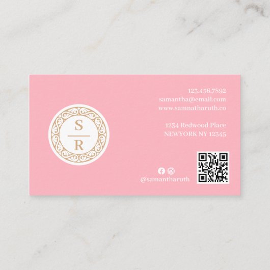 高級フローラボタニカルモノグラムロゴブランドフォト 名刺 (裏面)