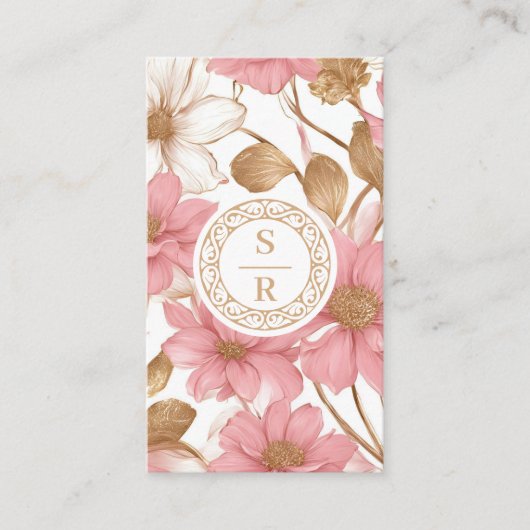 高級フローラボタニカルモノグラムロゴ水彩 名刺 (正面)