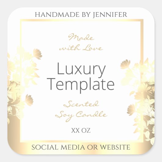 高級フローラ製品包装ラベルホワイト金ゴールド スクエアシール (正面)