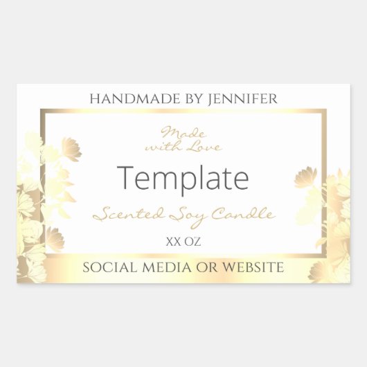 高級フローラ製品包装ラベルホワイト金ゴールド 長方形シール (正面)