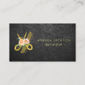 高級フローラ金ゴールドブラックレザーヘアスタイリスト 名刺 (正面)