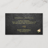 高級フローラ金ゴールドブラックレザーヘアスタイリスト 名刺 (裏面)