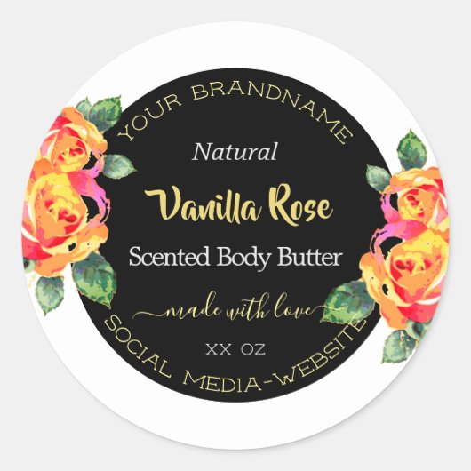 高級フローラ金ゴールドブラック製品パッケージラベル ラウンドシール (正面)