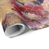 高級フローラ |ピンクと紫の牡丹と金ゴールド ラッピングペーパー (ロールコーナー)