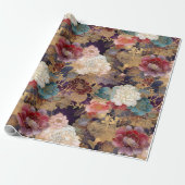 高級フローラ |ピンクと紫の牡丹と金ゴールド ラッピングペーパー (アンロールド)