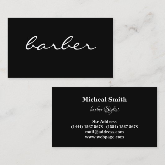 高級ブラシンプルック&ホワイト理容師タイポグラフィ 名刺 (正面/裏面)