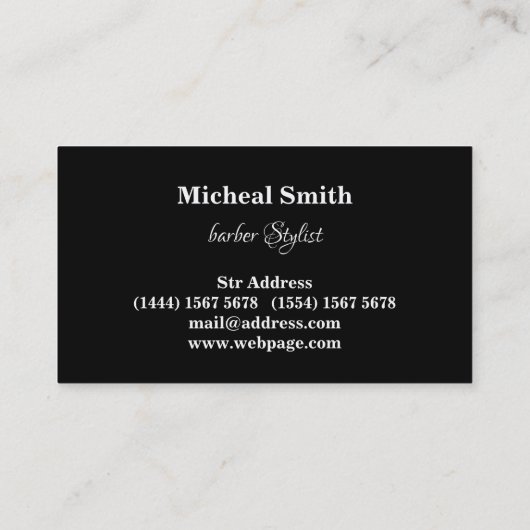 高級ブラシンプルック&ホワイト理容師タイポグラフィ 名刺 (裏面)