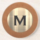 高級ブラシ仕上げ金属金ゴールドモノグラム コースター (正面)