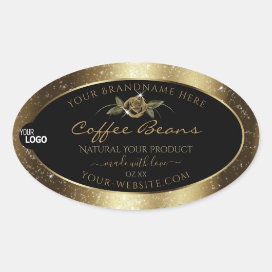 高級ブラックおよび金ゴールドブラウン製品ラベルのロゴ 楕円形シール (正面)