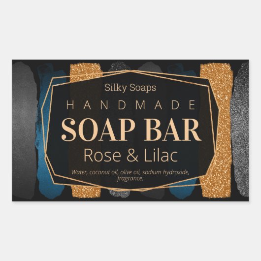 高級ブラックきらめく手作りソープキャンドルラベル 長方形シール (正面)