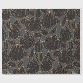 高級ブラックと金ゴールドチューリップフローラのシームレスなパターン ラッピングペーパー (フラット)