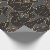 高級ブラックと金ゴールドチューリップフローラのシームレスなパターン ラッピングペーパー (角)