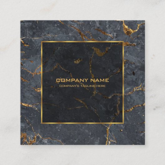 高級ブラックと金ゴールドマーブルシンプル金ゴールドフレーム スクエア名刺 (正面)