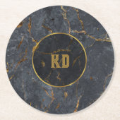 高級ブラックと金ゴールドマーブルシンプル金ゴールドフレーム ラウンドペーパーコースター (正面)