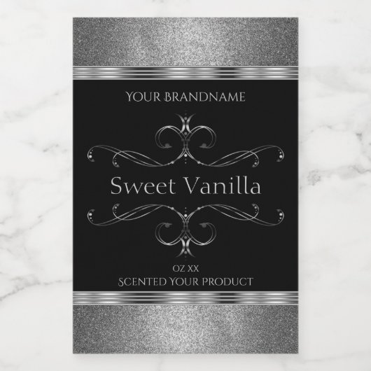 高級ブラックシルバーグリッター華美製品ラベル フードラベル (シングルラベル)