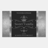 高級ブラックシルバー華美製品ラベル追加ロゴ 長方形シール (正面)