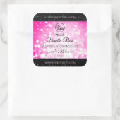 高級ブラックピンクグリッター製品ラベル追加ロゴ スクエアシール (バッグ)