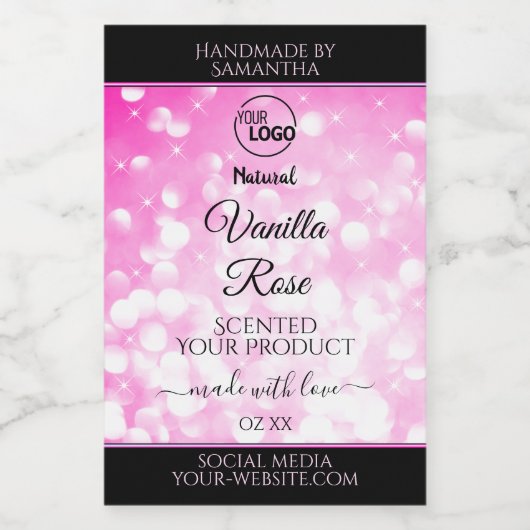 高級ブラックピンクグリッター製品ラベル追加ロゴ フードラベル (シングルラベル)