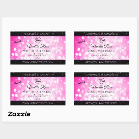 高級ブラックピンクグリッター製品ラベル追加ロゴ 長方形シール (シート)