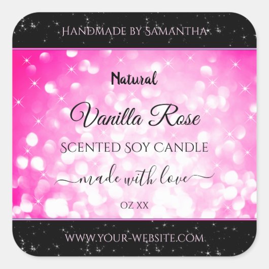 高級ブラックピンクグリッター製品包装ラベル スクエアシール (正面)