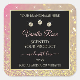 高級ブラックピンク金ゴールドグリッター製品ラベル スクエアシール