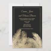 高級ブラック金ゴールドのヤシの木トロピカル結婚ズ 招待状 (正面)