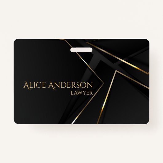 高級ブラック金ゴールドエレガント弁護士抽象芸術ライン バッジ (正面)