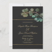 高級ブラック金ゴールドグリーン葉ユーカリス結婚の 招待状 (正面)