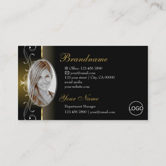 高級ブラック金ゴールドスクワイグド宝石のロゴと写真 名刺 (裏面)