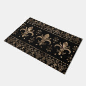 高級ブラック金ゴールドフルーアデリスオーナメント ドアマット (アングル)