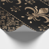 高級ブラック金ゴールドフルーアデリスオーナメント ラッピングペーパー (角)