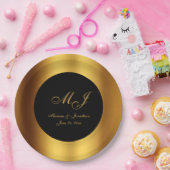 高級ブラック金ゴールド縁ど書結婚書の ペーパープレート (パーティー)