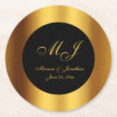 高級ブラック金ゴールド縁ど書結婚書の ラウンドペーパーコースター (正面)