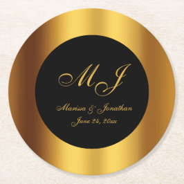 高級ブラック金ゴールド縁ど書結婚書の ラウンドペーパーコースター