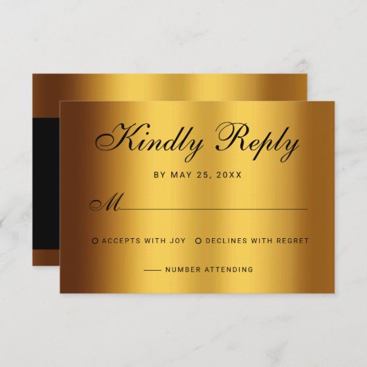 高級ブラック金ゴールド縁ど書結婚書の 出欠カード (正面/裏面)