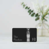 高級ブラック&シルバー装飾宝石イニシャル 名刺 (スタンド正面)