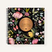 高級ブラック&パステルピンクフローラスケッチブック ノートブック (正面)