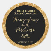 高級ブラック&金ゴールドグリッター化粧品製品 ラウンドシール (正面)