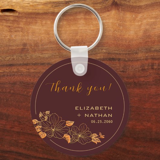高級ブルゴーニュ金ゴールドフローラ結婚の感謝 キーホルダー (正面)