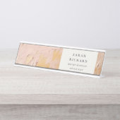 高級ブ芸術的ッシュピンク金ゴールド油絵を描ビジネス デスクネームプレート (正面)