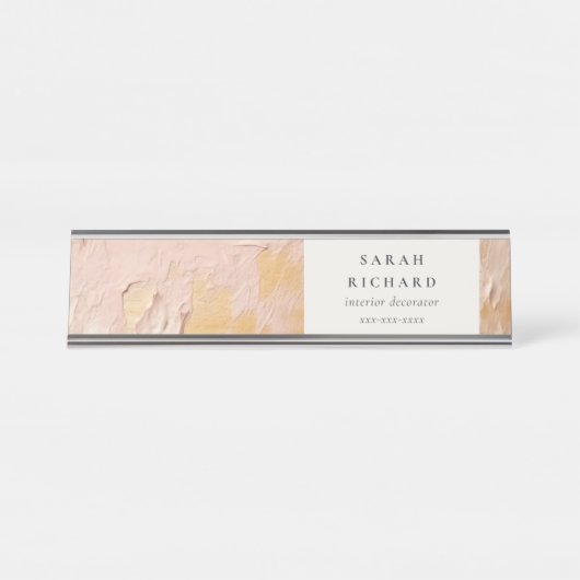 高級ブ芸術的ッシュピンク金ゴールド油絵を描ビジネス デスクネームプレート (正面)
