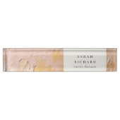 高級ブ芸術的ッシュピンク金ゴールド油絵を描ビジネス デスクネームプレート (正面)